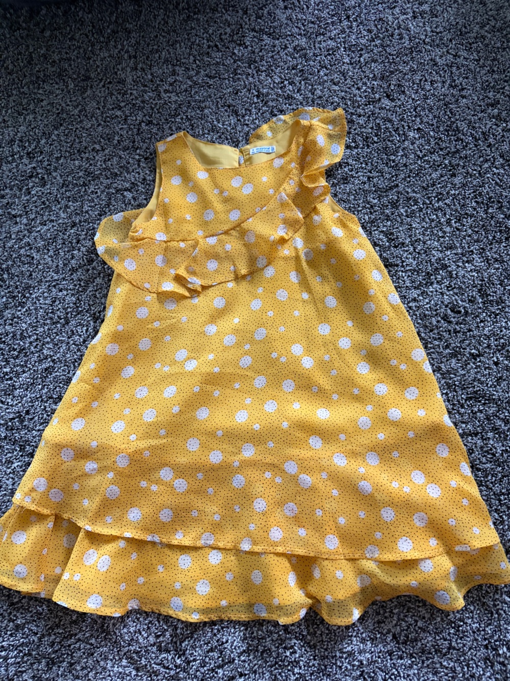 Mayoral Girls' Yellow Polka Dot Ruffle Neck Dress